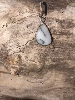 White Teardrop Stone Pendant Charm stamped in sterling silver